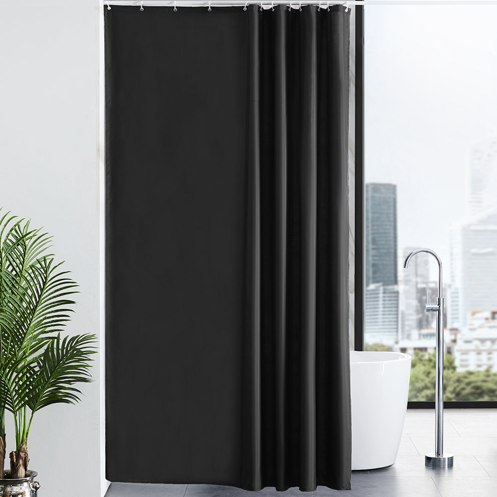 Furlinic Black Fabric Shower Curtain Extra Long Smooth Dustproof Material Curtains for Shower with 12 Plastic Hooks 60