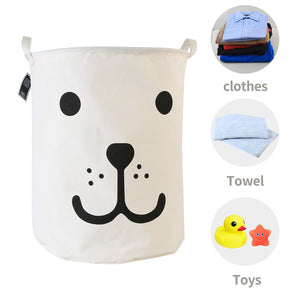 Furlinic Collapsible Laundry Baskets Large,Eco Foldable Dirty Clothes Stand Storage Hampers,Waterproof Round Inner Drawstring Clothing Bins(Available 17.7" & 19.7" Height)-Smile Dog,M.